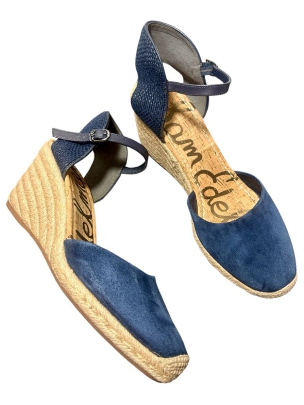 Sam Edelman Payton Navy Blue Suede Espadrille Wedge Sandals - Size 7.5